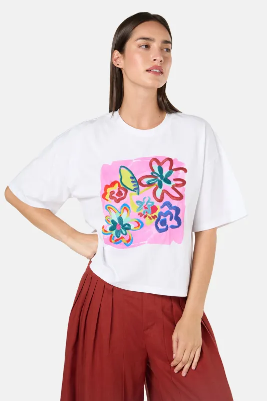 Abstract Flower Embroidered Relaxed Tee made by gorman
