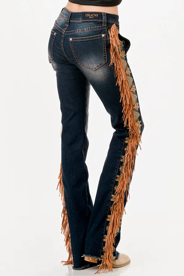 Tassel Trim Cowgirl Jeans sold by Grace in LA