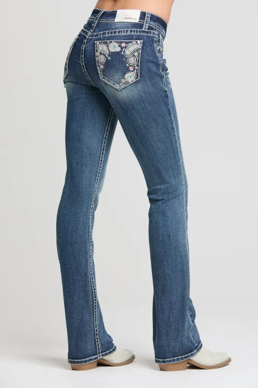 Paisley Border Embroidery Bootcut Jeans made by Grace in LA