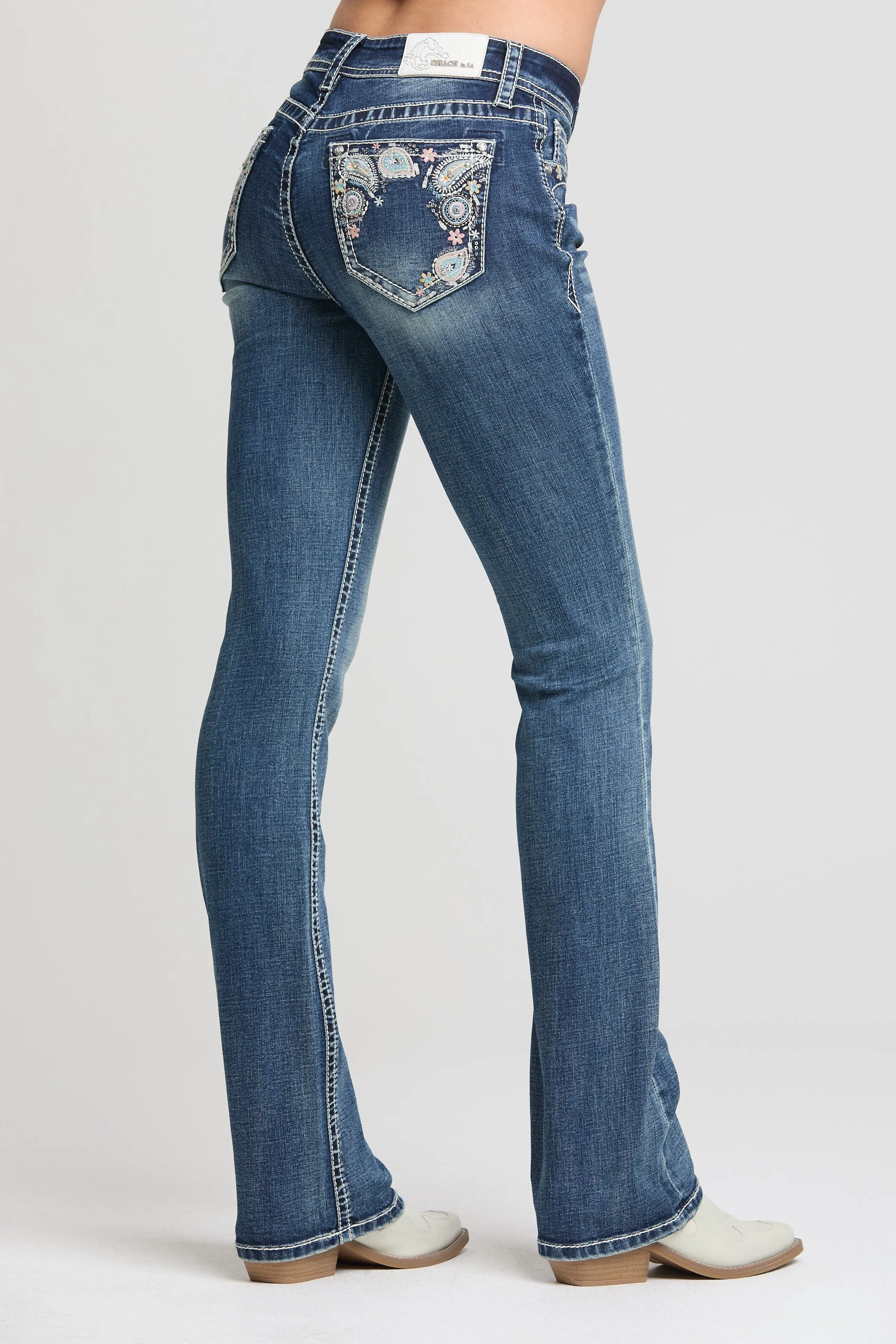Paisley Border Embroidery Bootcut Jeans sold by Grace in LA
