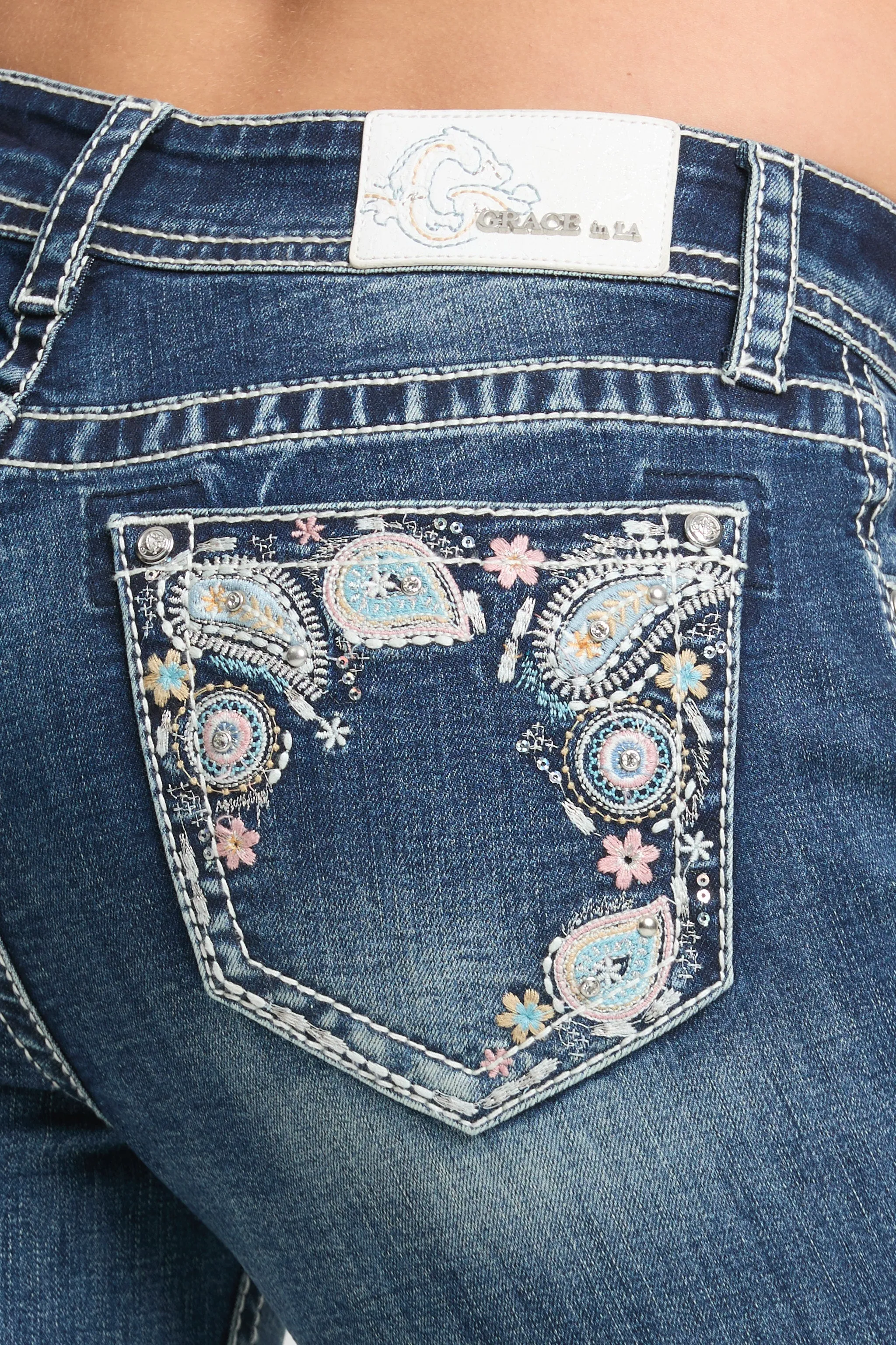 Paisley Border Embroidery Bootcut Jeans sold by Grace in LA product image thumbnail 2