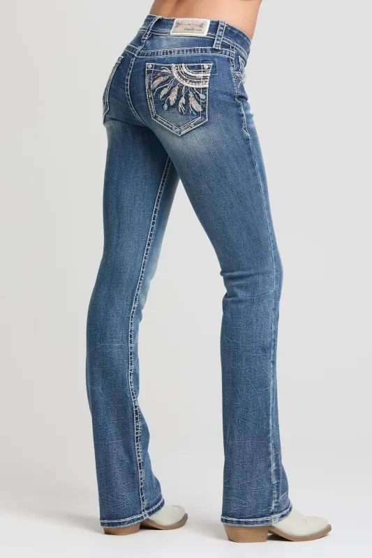 Dreamcatcher Embroidery Bootcut Jeans sold by Grace in LA
