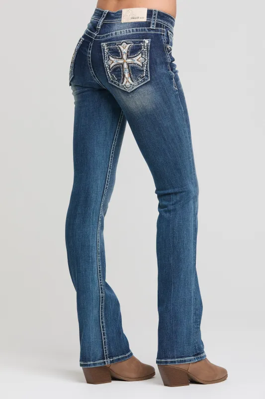 Cross Embroidery Bootcut Jeans made by Grace in LA
