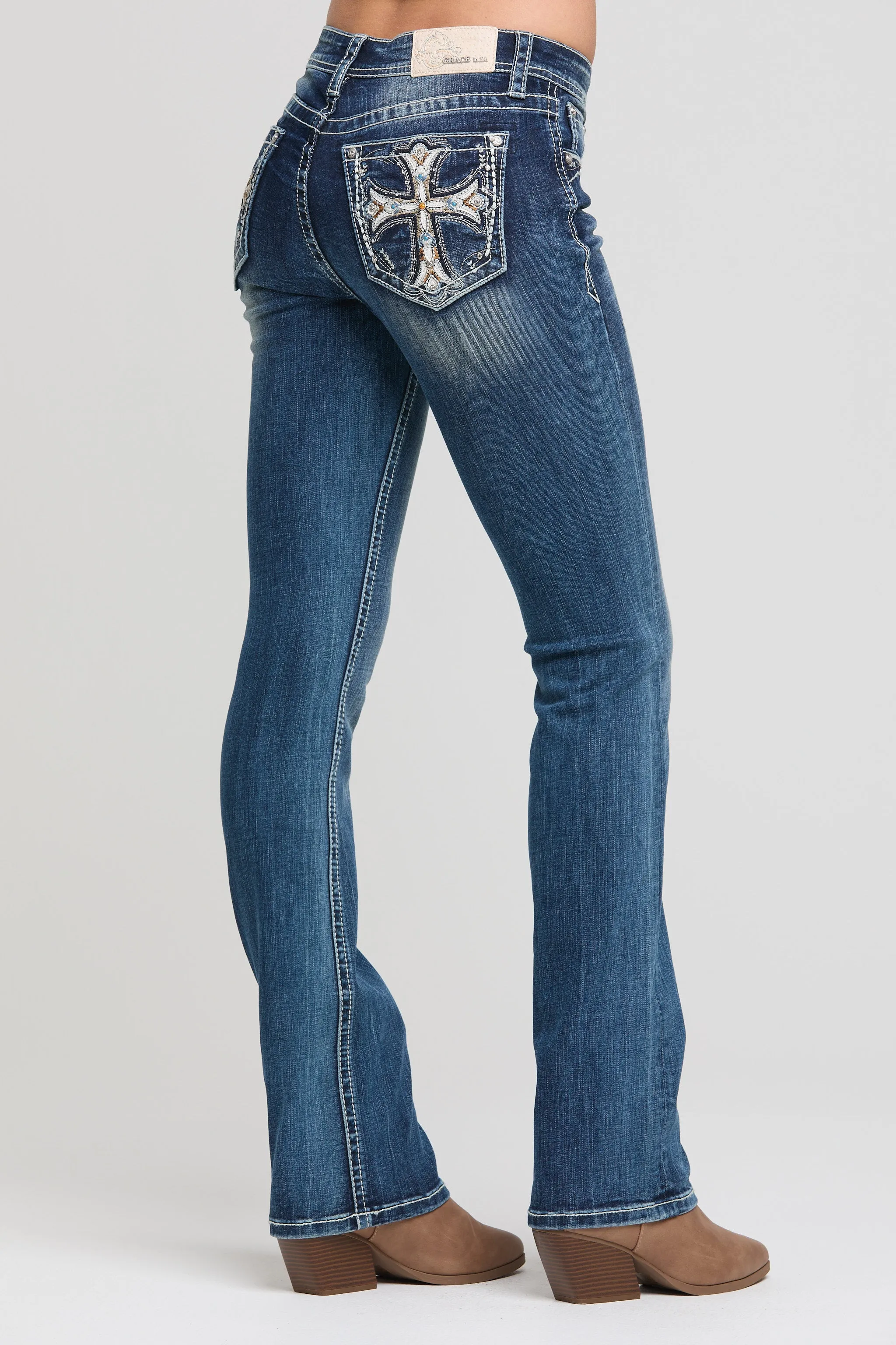 Cross Embroidery Bootcut Jeans sold by Grace in LA