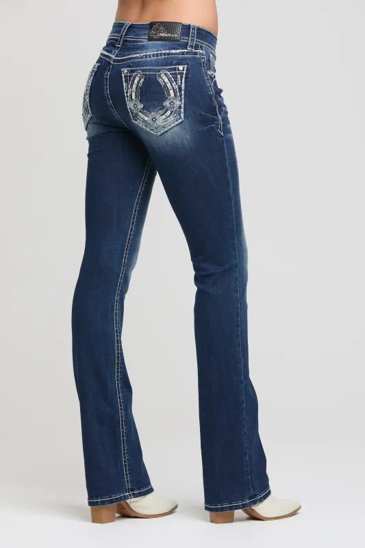 Horseshoe Embroidered Bootcut Jeans sold by Grace in LA