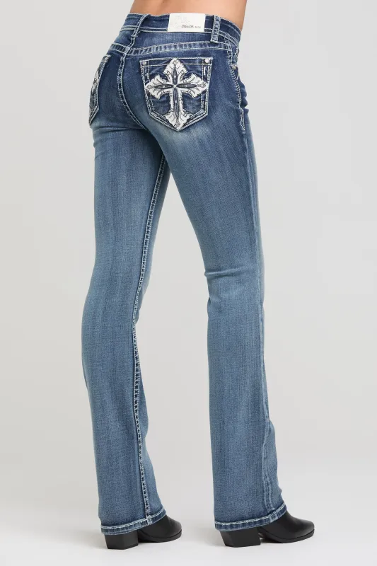 Cross Embroidery Bootcut Jeans made by Grace in LA