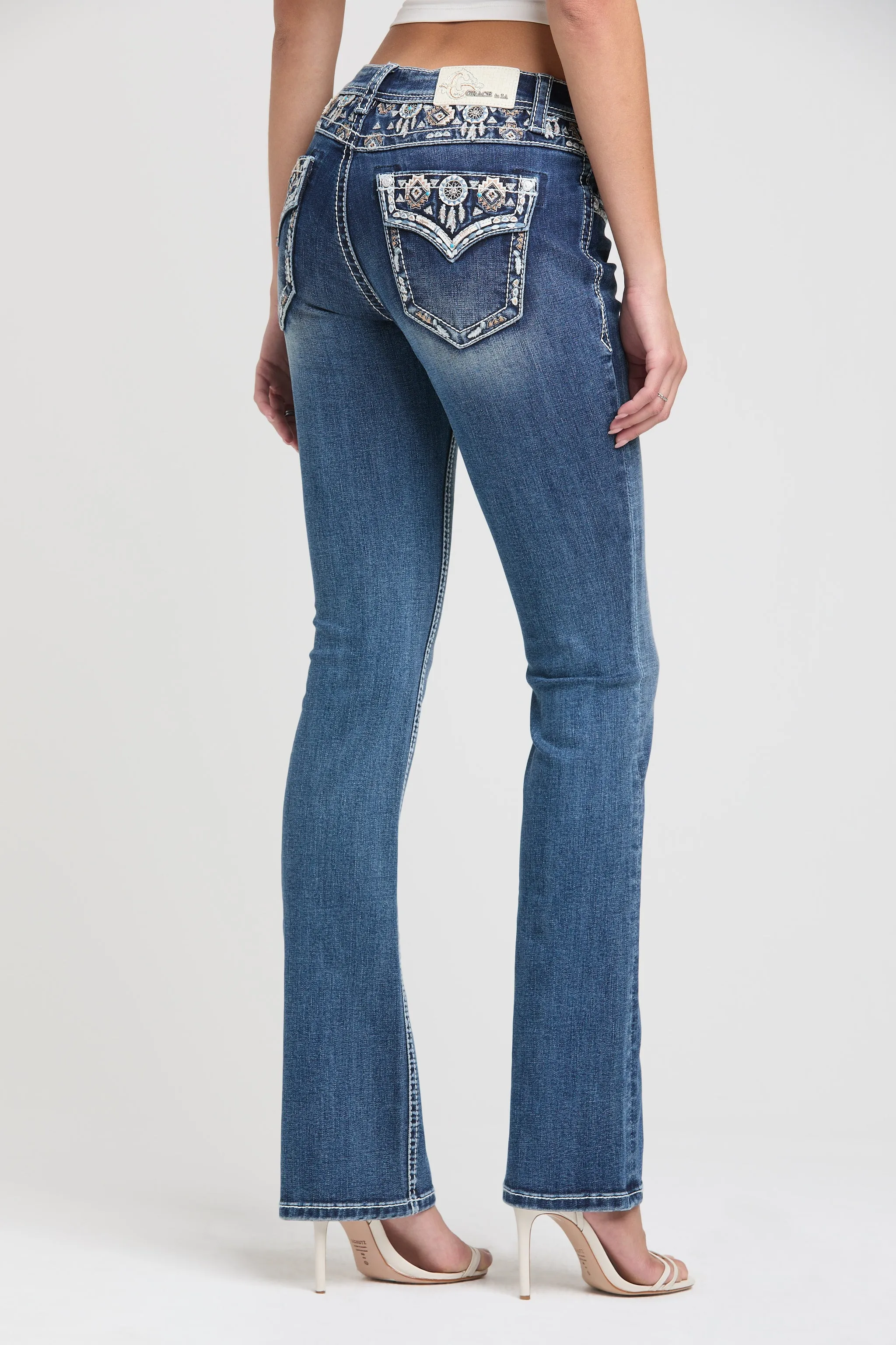 Aztec Yoke Detail Bootcut Jeans sold by Grace in LA