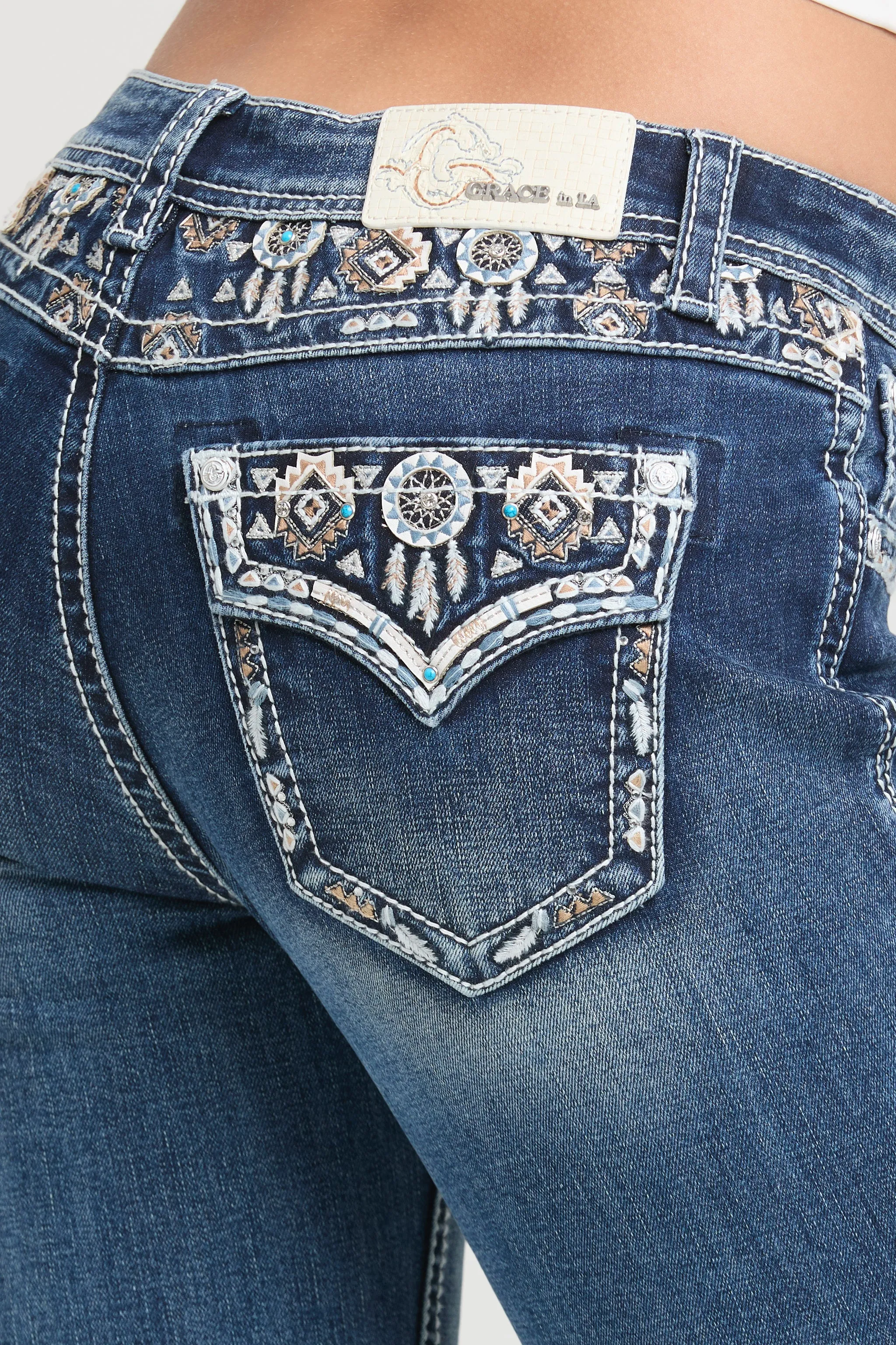 Aztec Yoke Detail Bootcut Jeans sold by Grace in LA product image thumbnail 2
