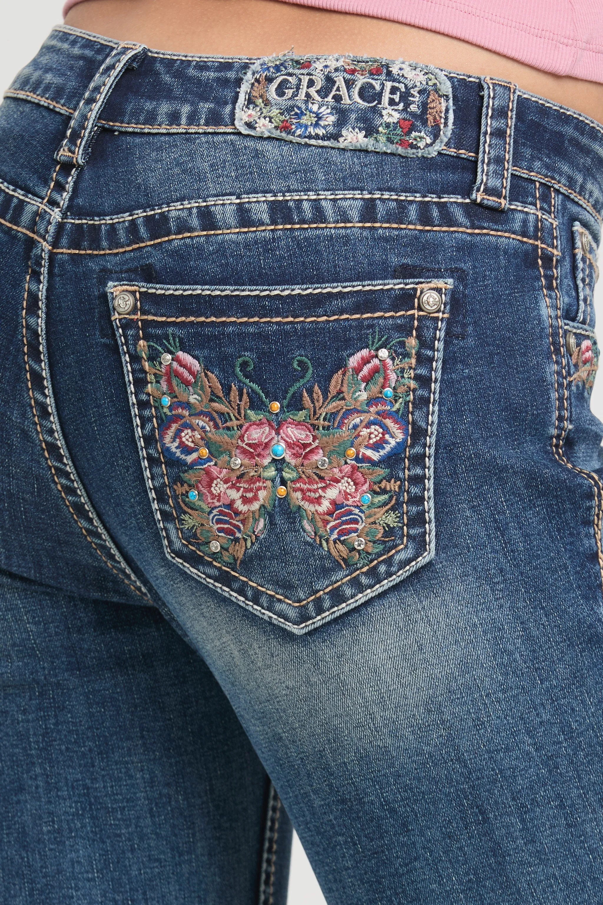 Butterfly Embroidery Bootcut Jeans sold by Grace in LA product image thumbnail 2