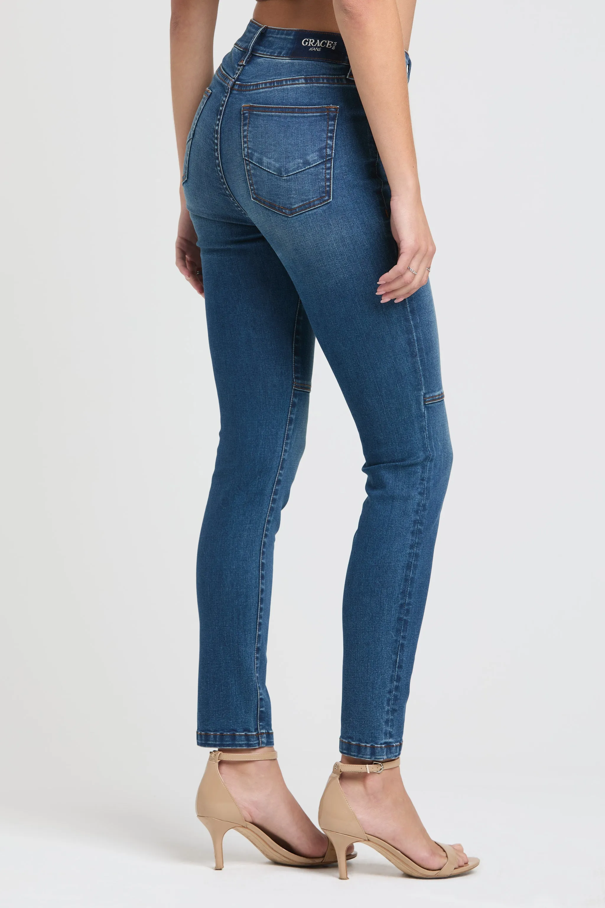 Moto-Inspired Seaming Skinny Jeans sold by Grace in LA