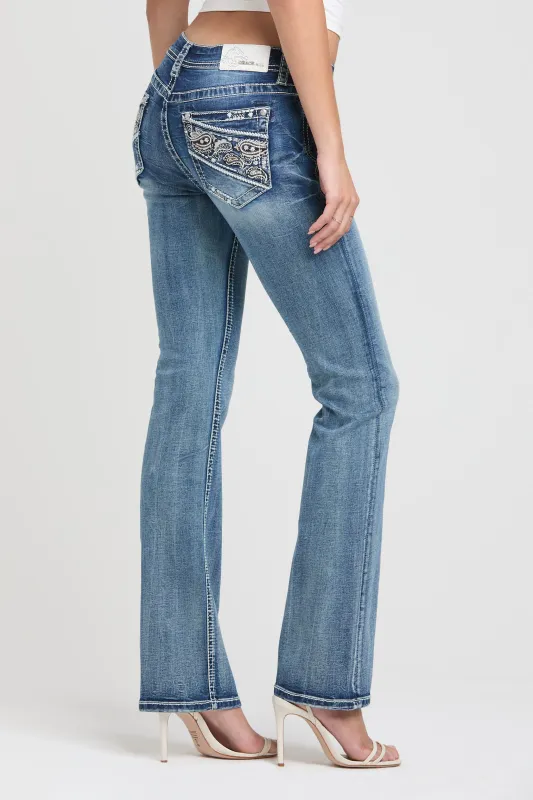 Paisley Embroidery Bootcut Jeans made by Grace in LA