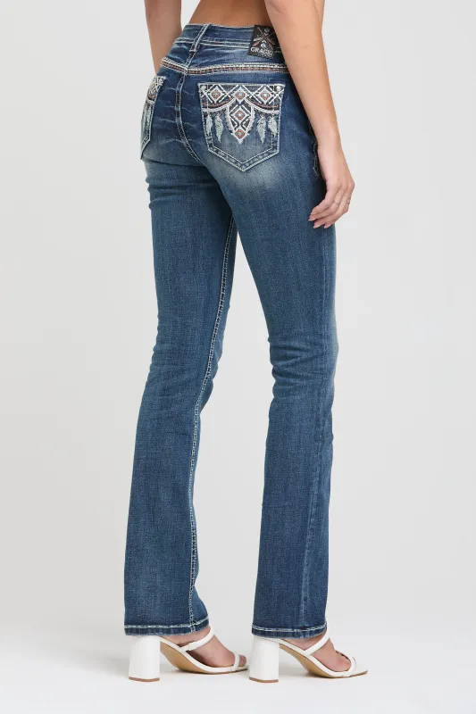 Aztec Embroidery Bootcut Jeans made by Grace in LA