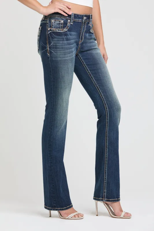 Aztec Colored Embroidery Yoke Bootcut Jeans made by Grace in LA