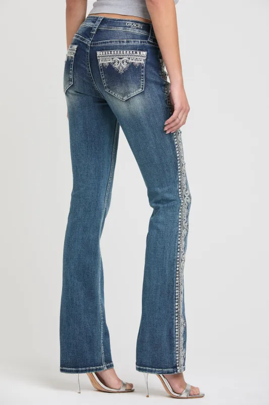Side Embroidery Detail  Bootcut  Jeans made by Grace in LA