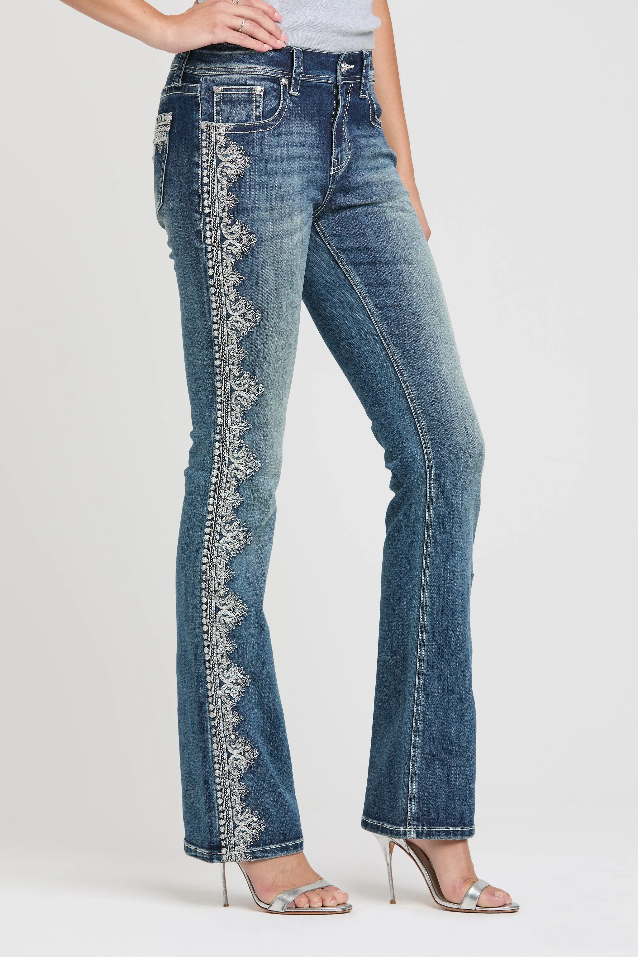 Side Embroidery Detail Bootcut Jeans sold by Grace in LA product image thumbnail 4