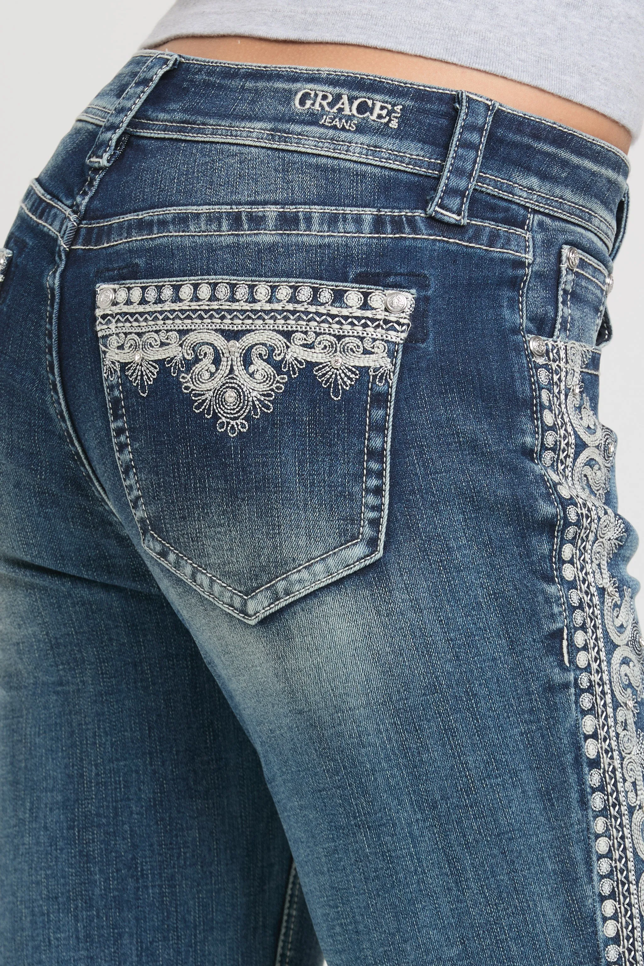 Side Embroidery Detail Bootcut Jeans sold by Grace in LA product image thumbnail 2