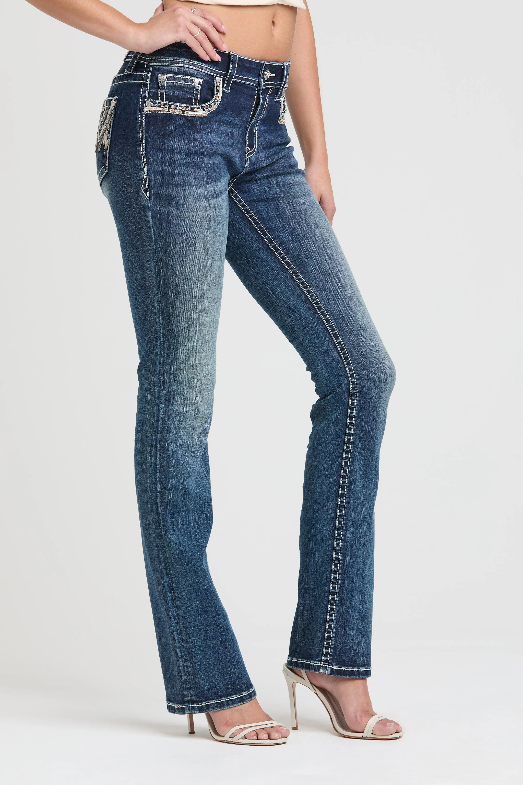 Aztec Embroidery Mid Rise Bootcut Jeans sold by Grace in LA product image thumbnail 4