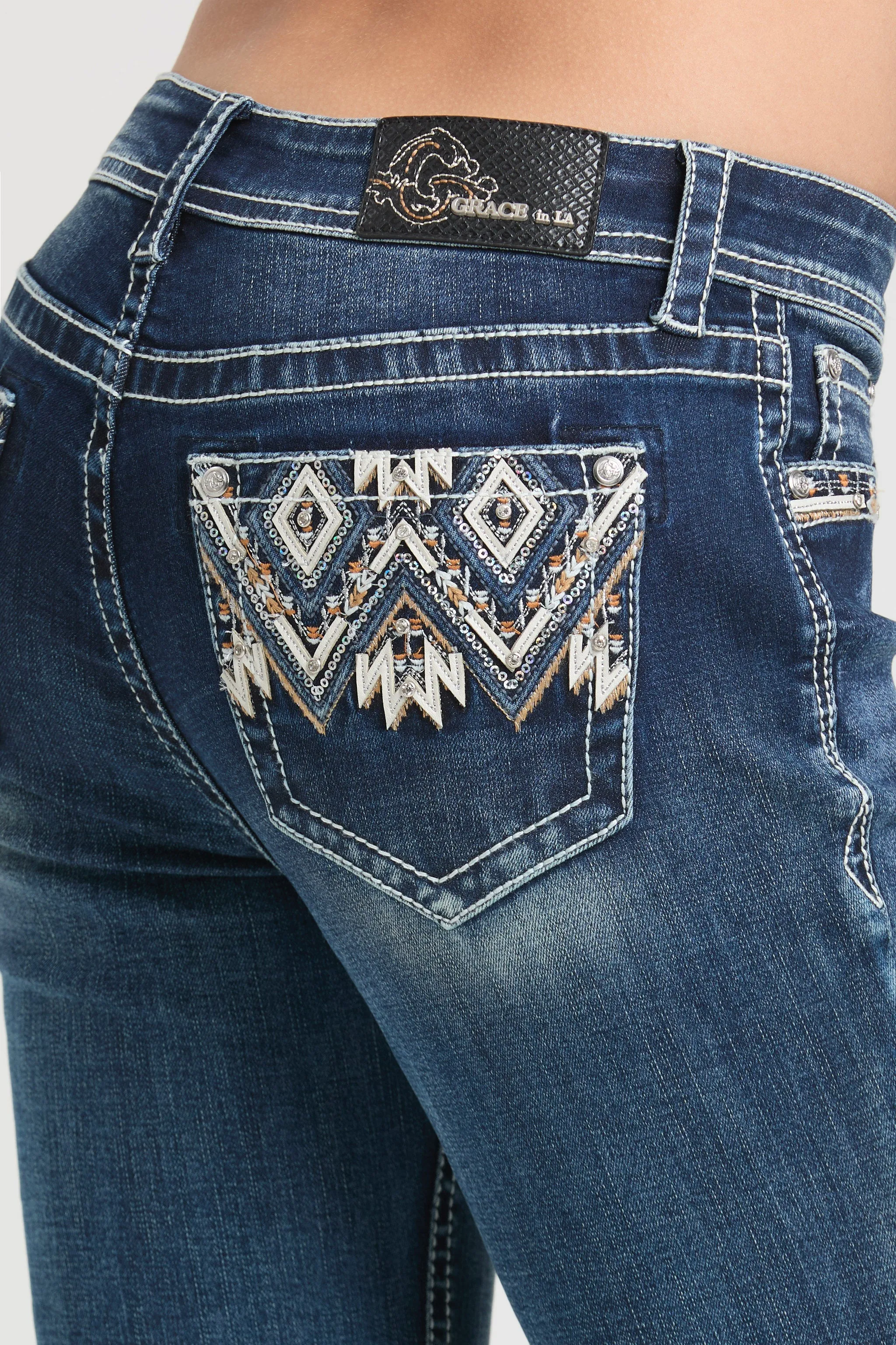 Aztec Embroidery Mid Rise Bootcut Jeans sold by Grace in LA product image thumbnail 2