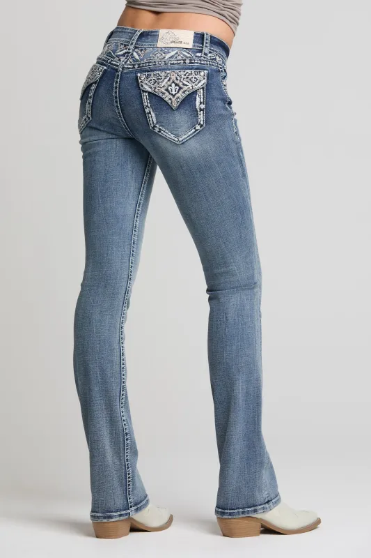 Aztec Embroidery Yoke Detail Bootcut Jeans made by Grace in LA