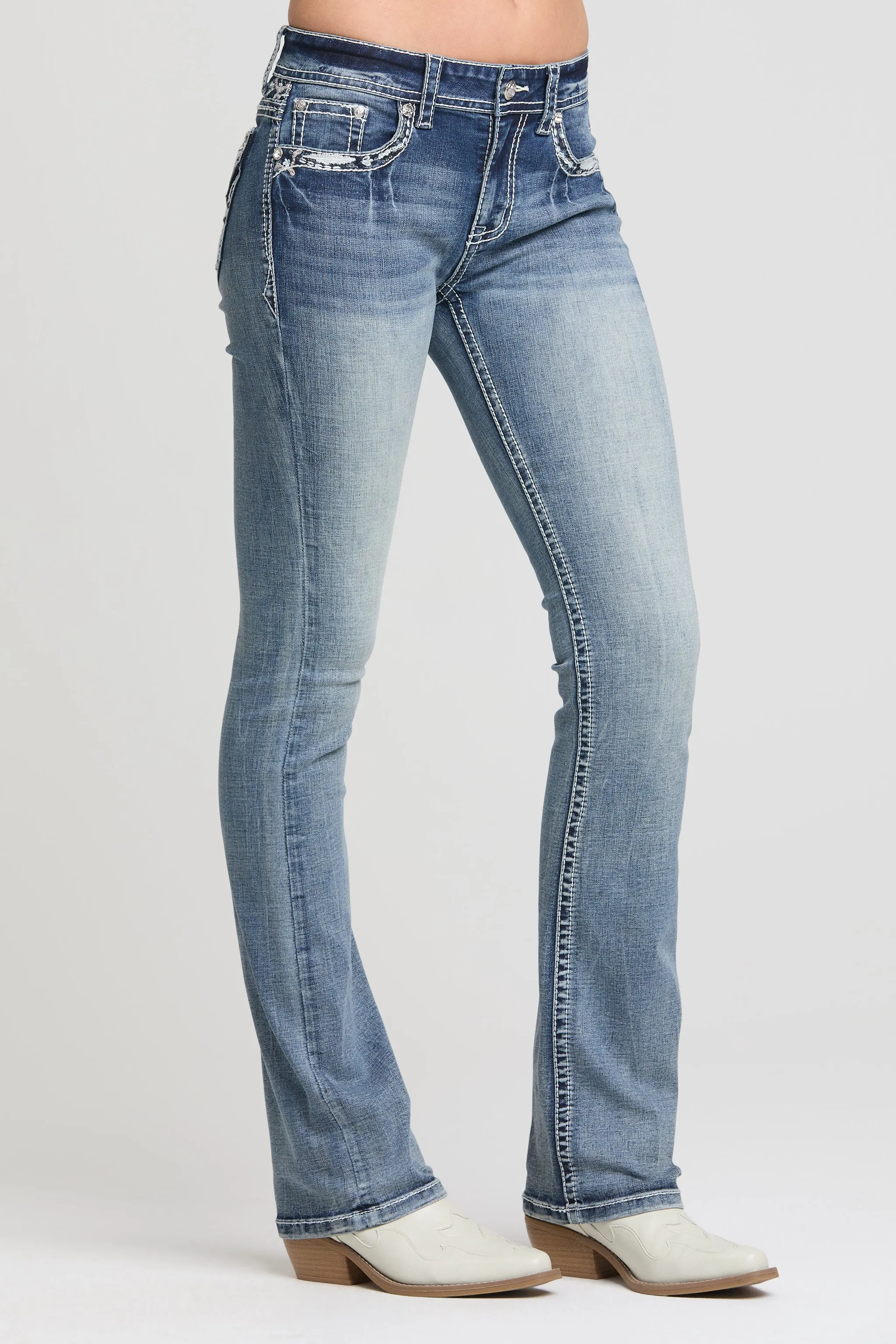 Aztec Embroidery Yoke Detail Bootcut Jeans sold by Grace in LA product image thumbnail 4
