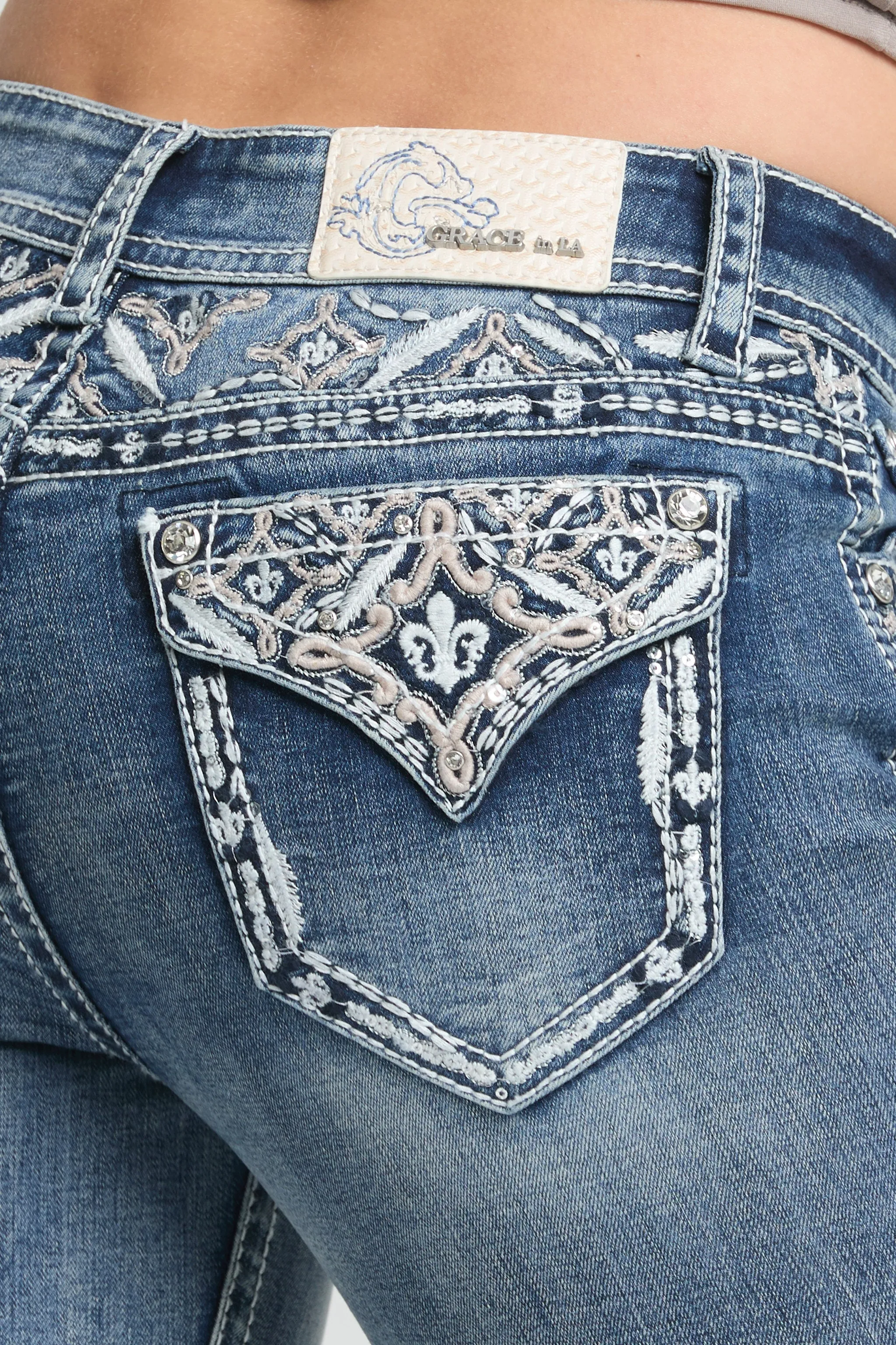 Aztec Embroidery Yoke Detail Bootcut Jeans sold by Grace in LA product image thumbnail 2