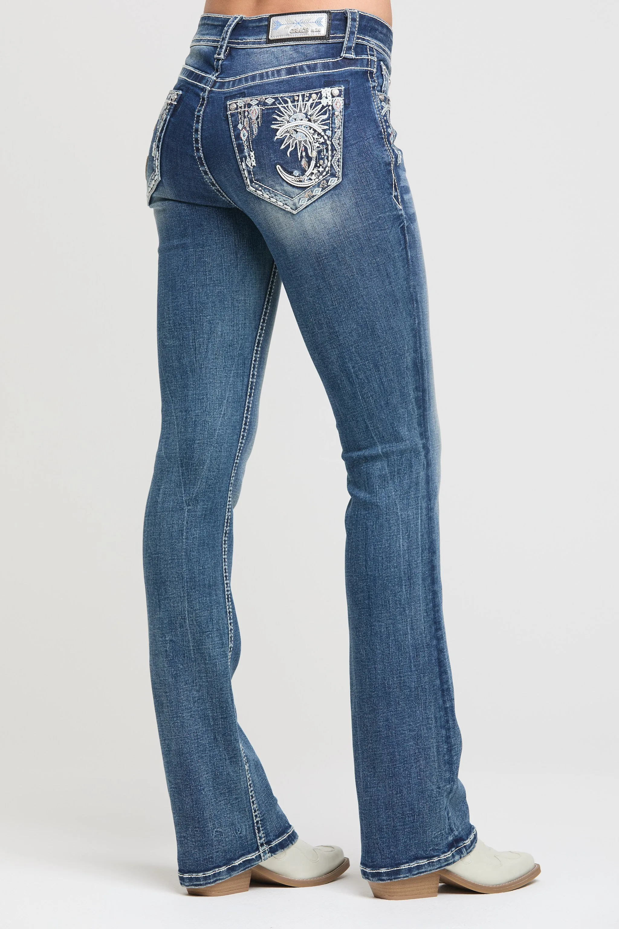 Sun & Moon Embroidery Bootcut Jeans sold by Grace in LA