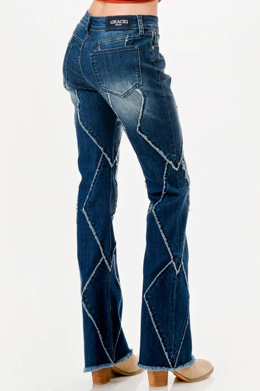 Patch Block Detail Flare Jeans made by Grace in LA