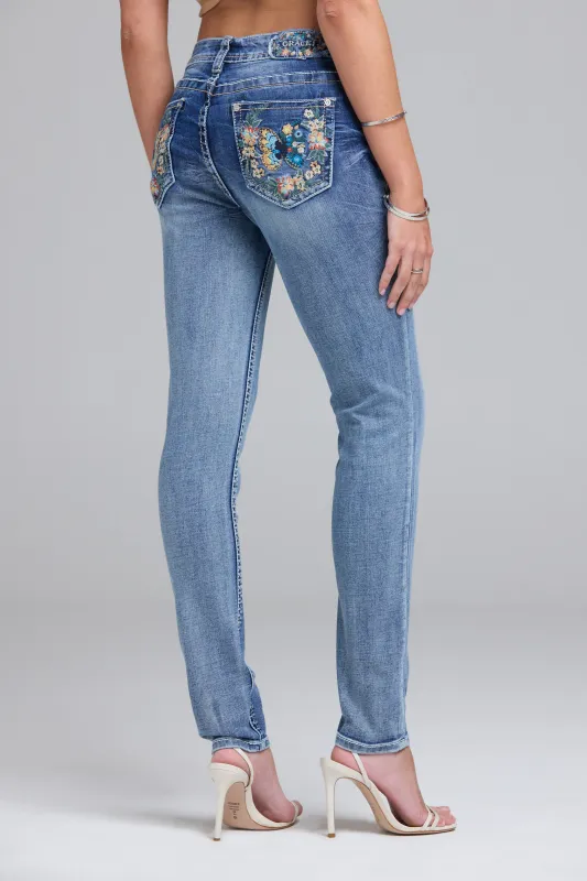 Butterfly Embroidery Denim Skinny Jean made by Grace in LA