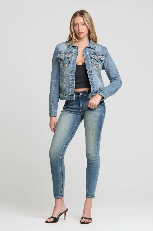 Butterfly Embroidered Denim Jacket made by Grace in LA
