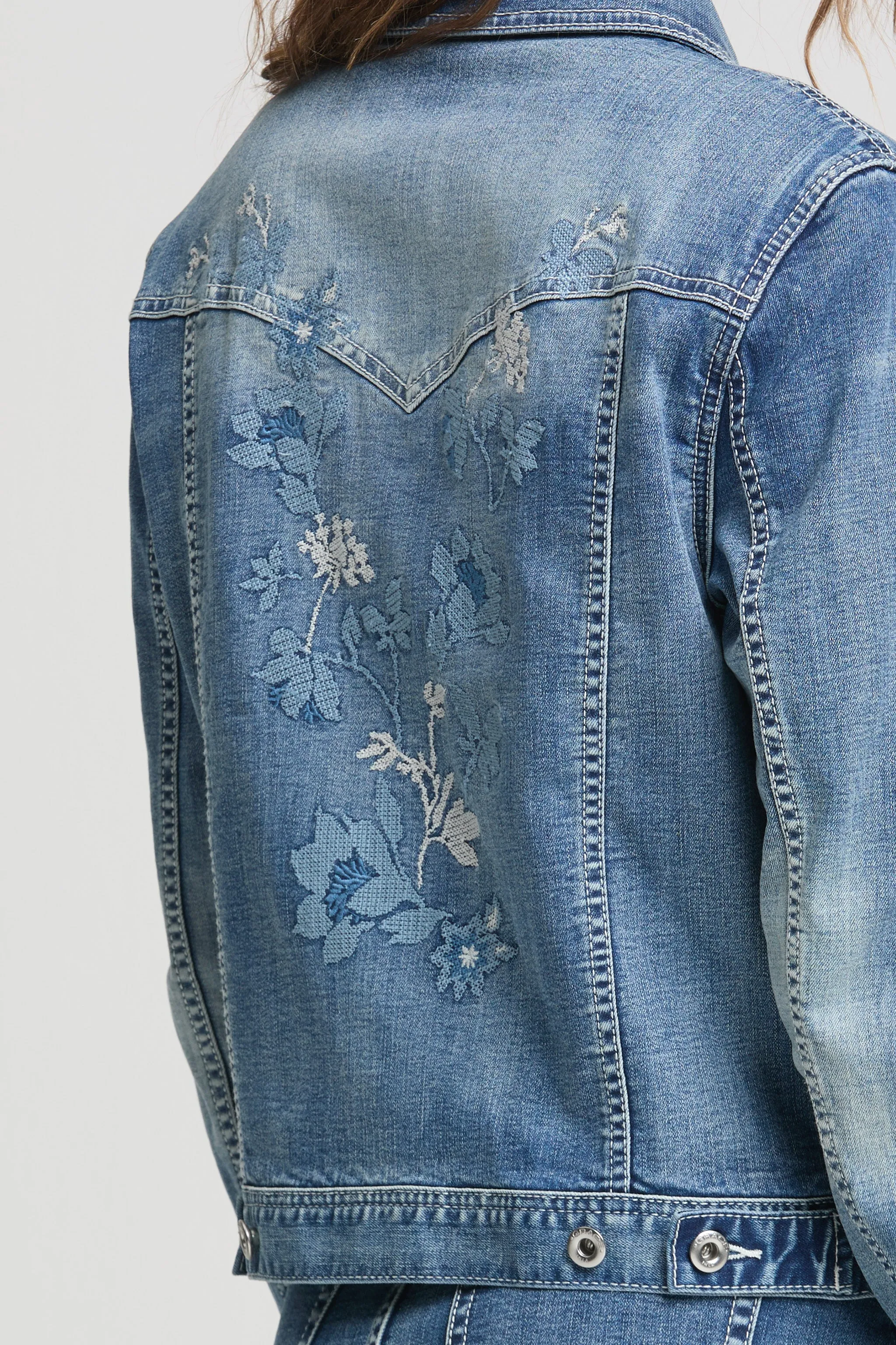 Floral Blue Embroidered Denim Jacket sold by Grace in LA product image thumbnail 3