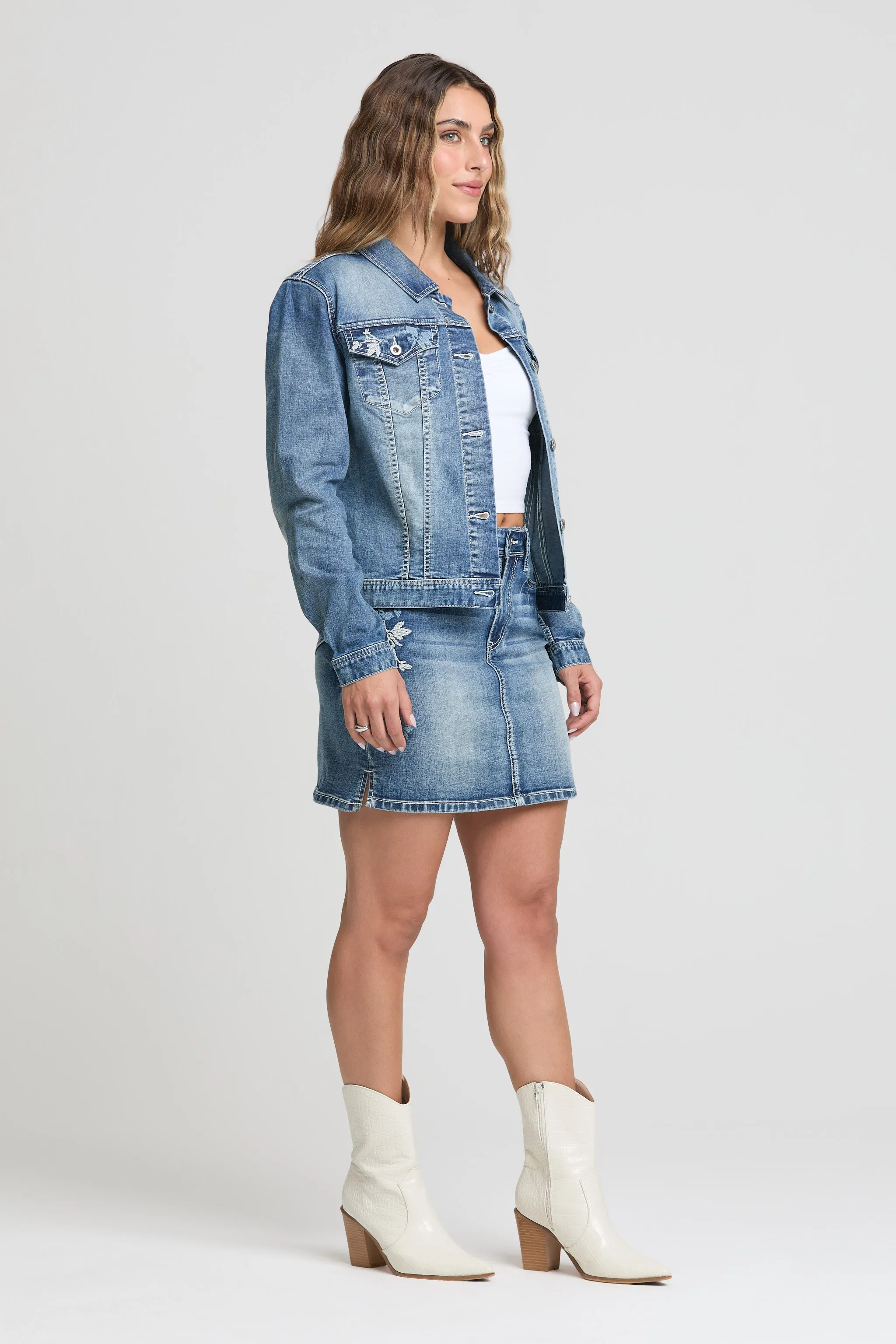 Floral Blue Embroidered Denim Jacket sold by Grace in LA product image thumbnail 5