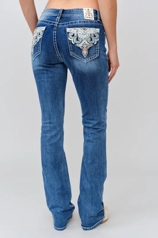 Aztec Embroidery Bootcut Jeans made by Grace in LA