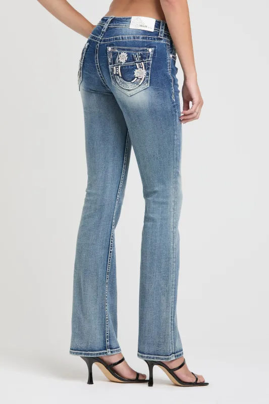 Horse Shoe/Floral Bootcut Jeans made by Grace in LA