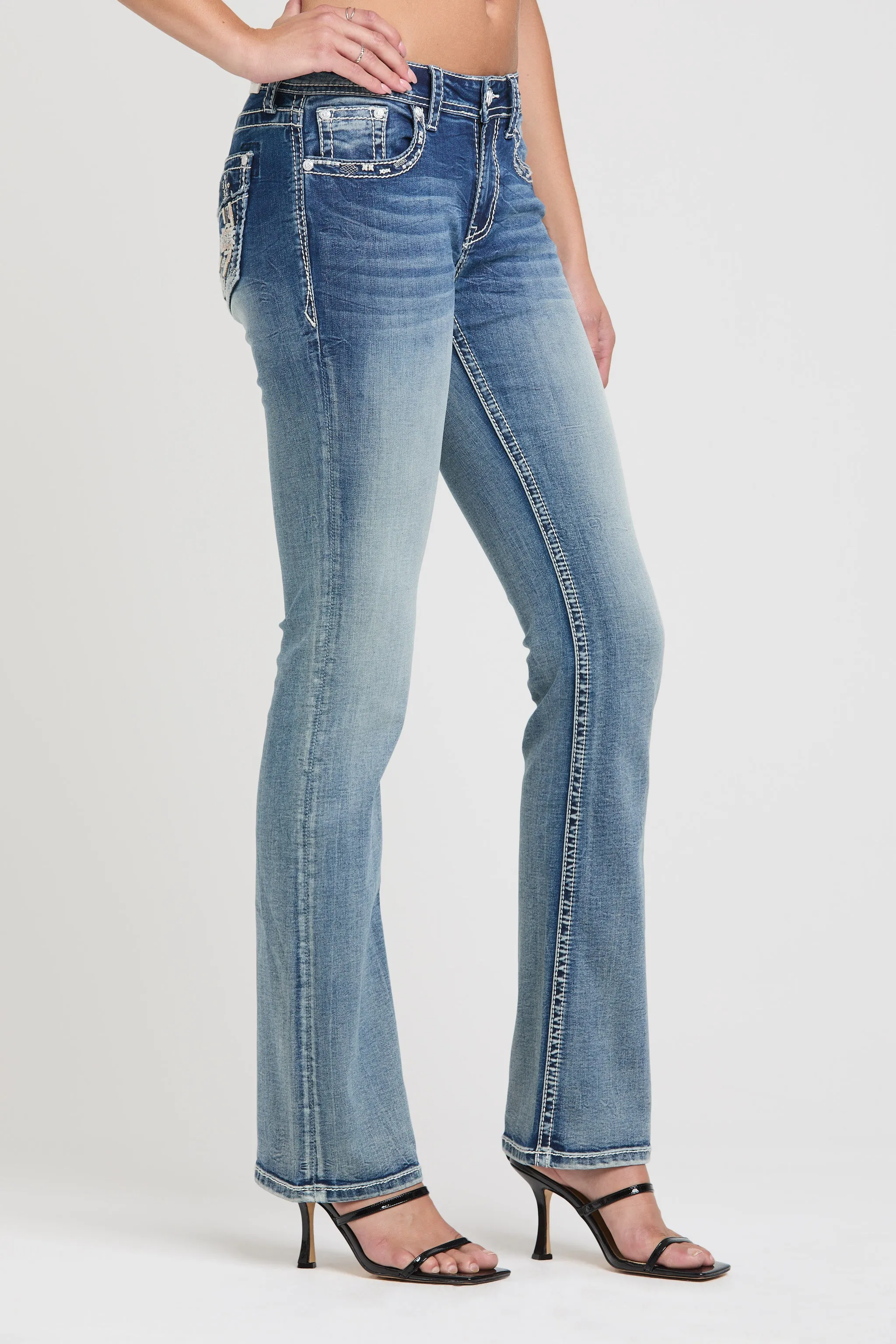 Horse Shoe/Floral Bootcut Jeans sold by Grace in LA product image thumbnail 4