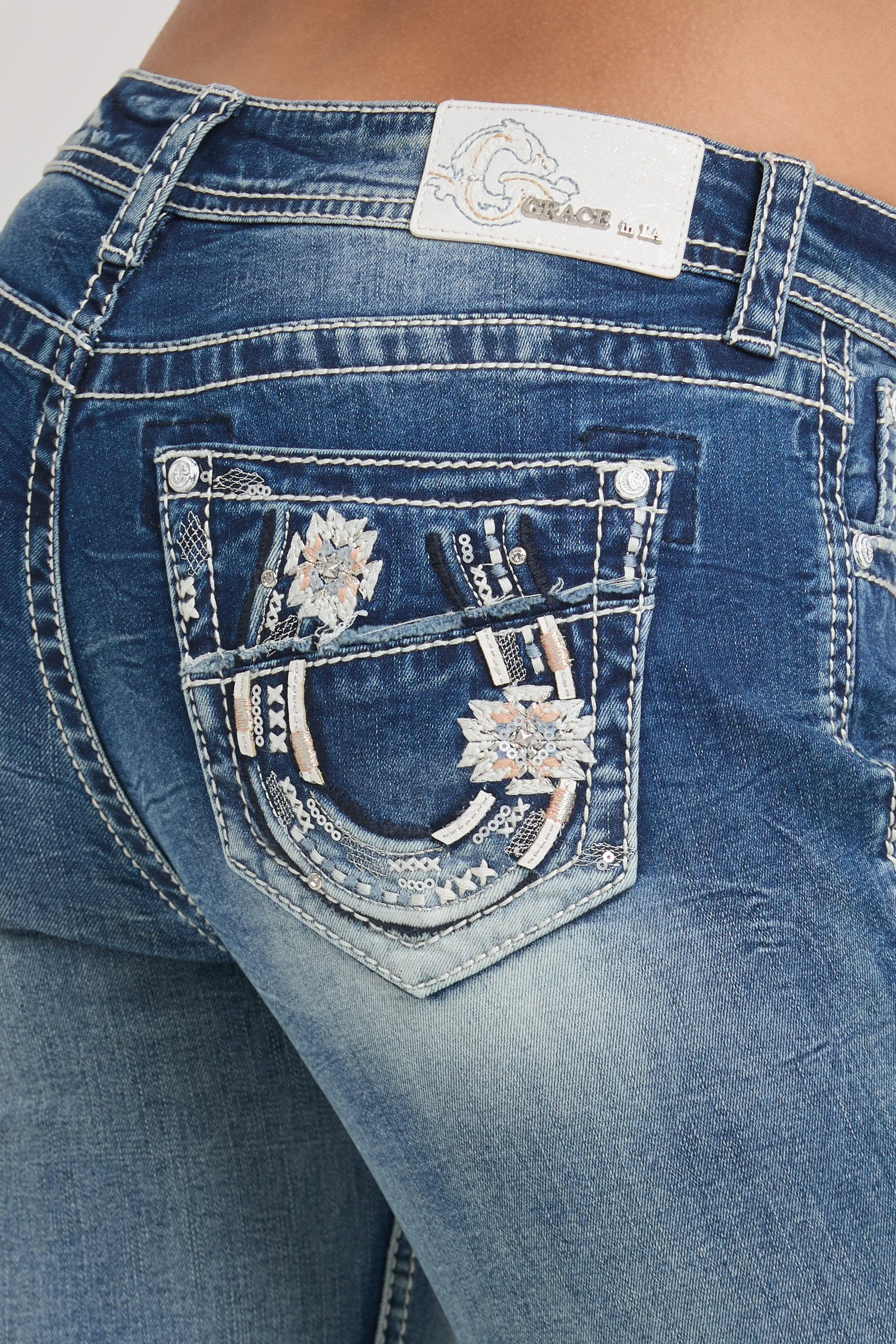 Horse Shoe/Floral Bootcut Jeans sold by Grace in LA product image thumbnail 2