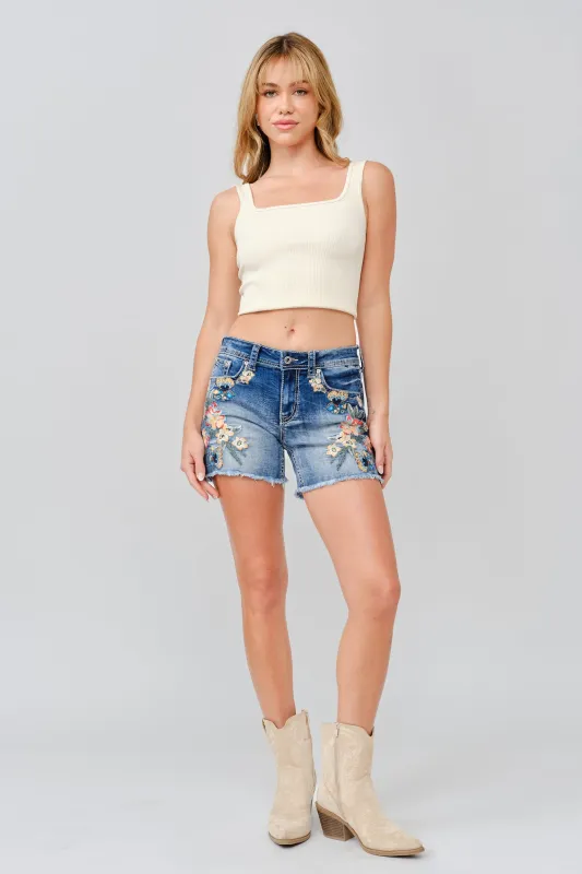 Butterfly/Floral Embroidered Short made by Grace in LA