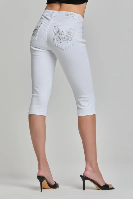 Wing Embroidery Capri Jeans made by Grace in LA