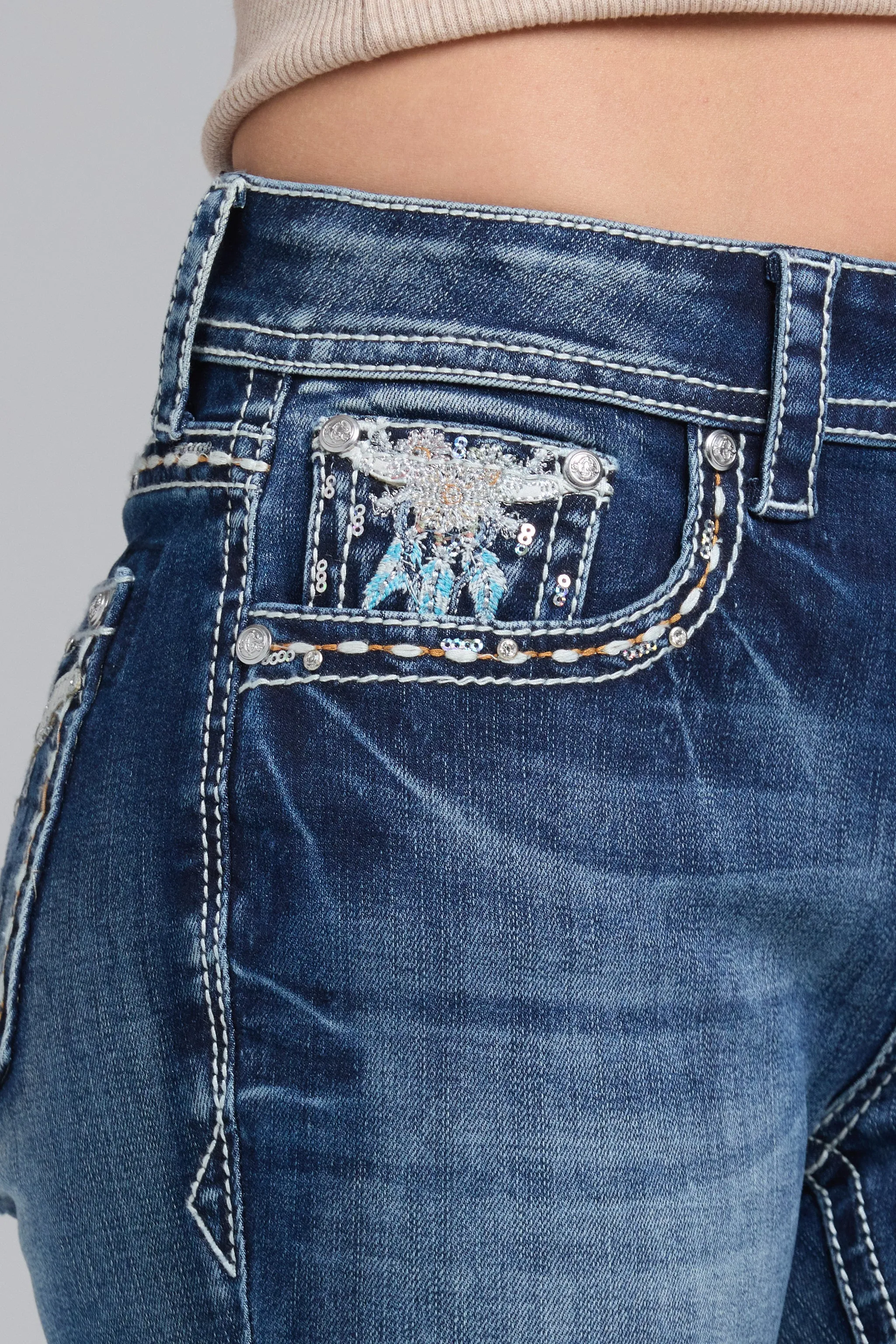 Steer Head/Floral Embroidered Bootcut Jeans sold by Grace in LA product image thumbnail 5