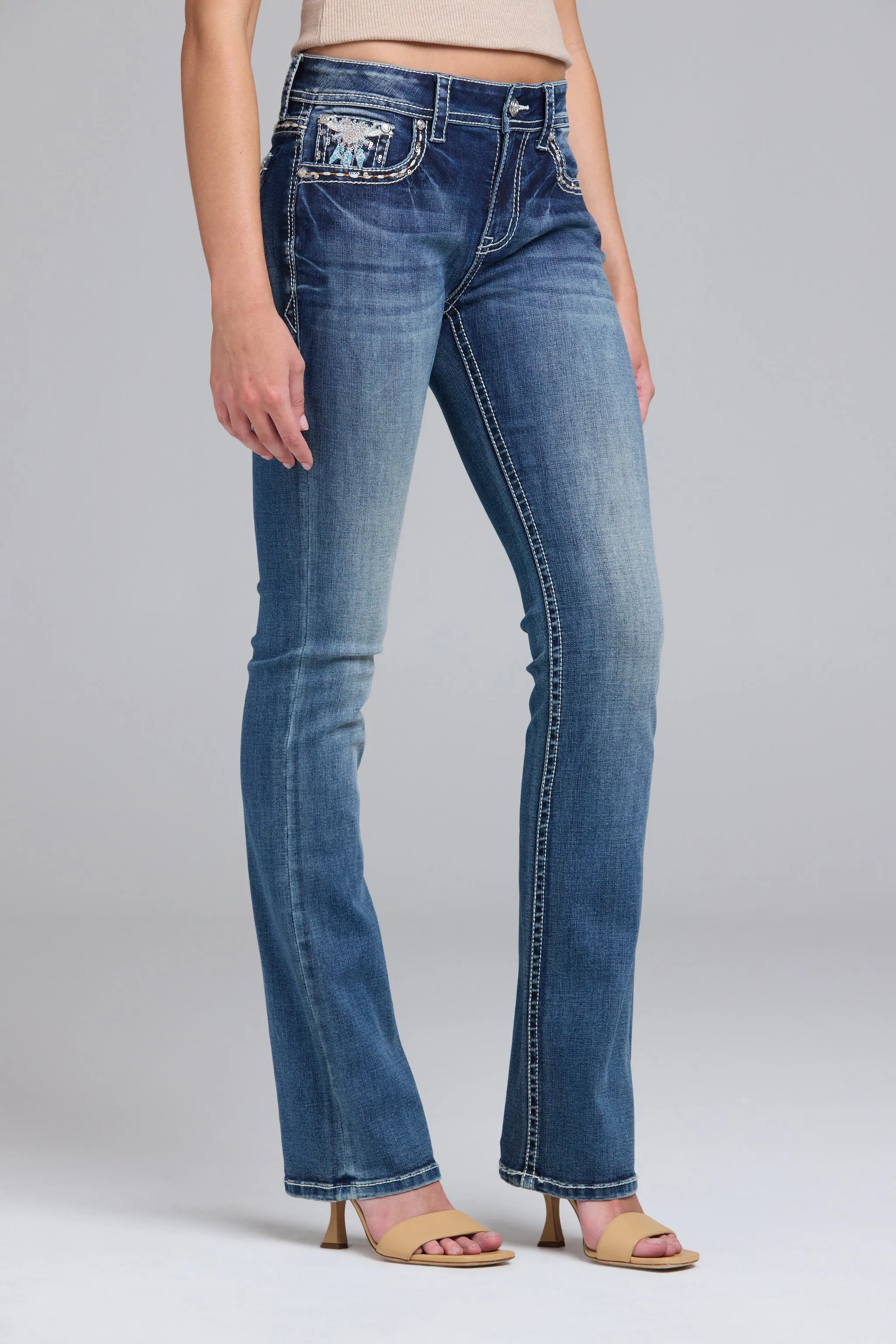 Steer Head/Floral Embroidered Bootcut Jeans sold by Grace in LA product image thumbnail 4