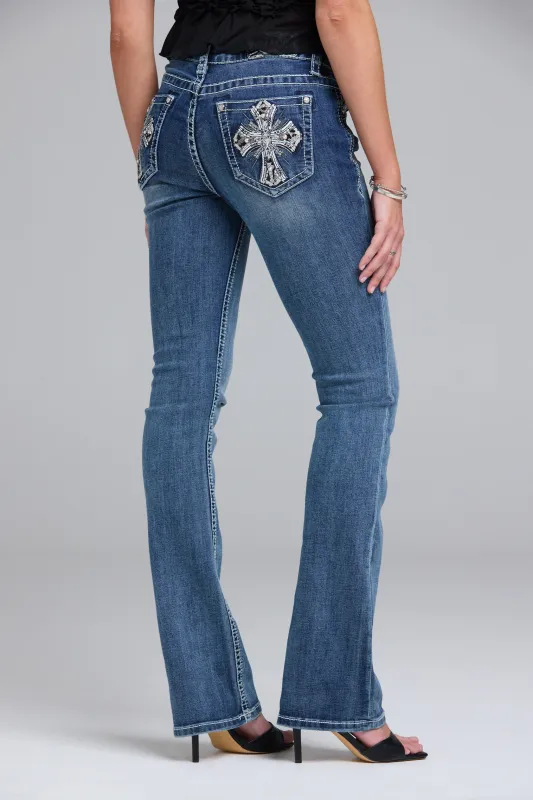 Cross Embroidered Bootcut Jeans made by Grace in LA