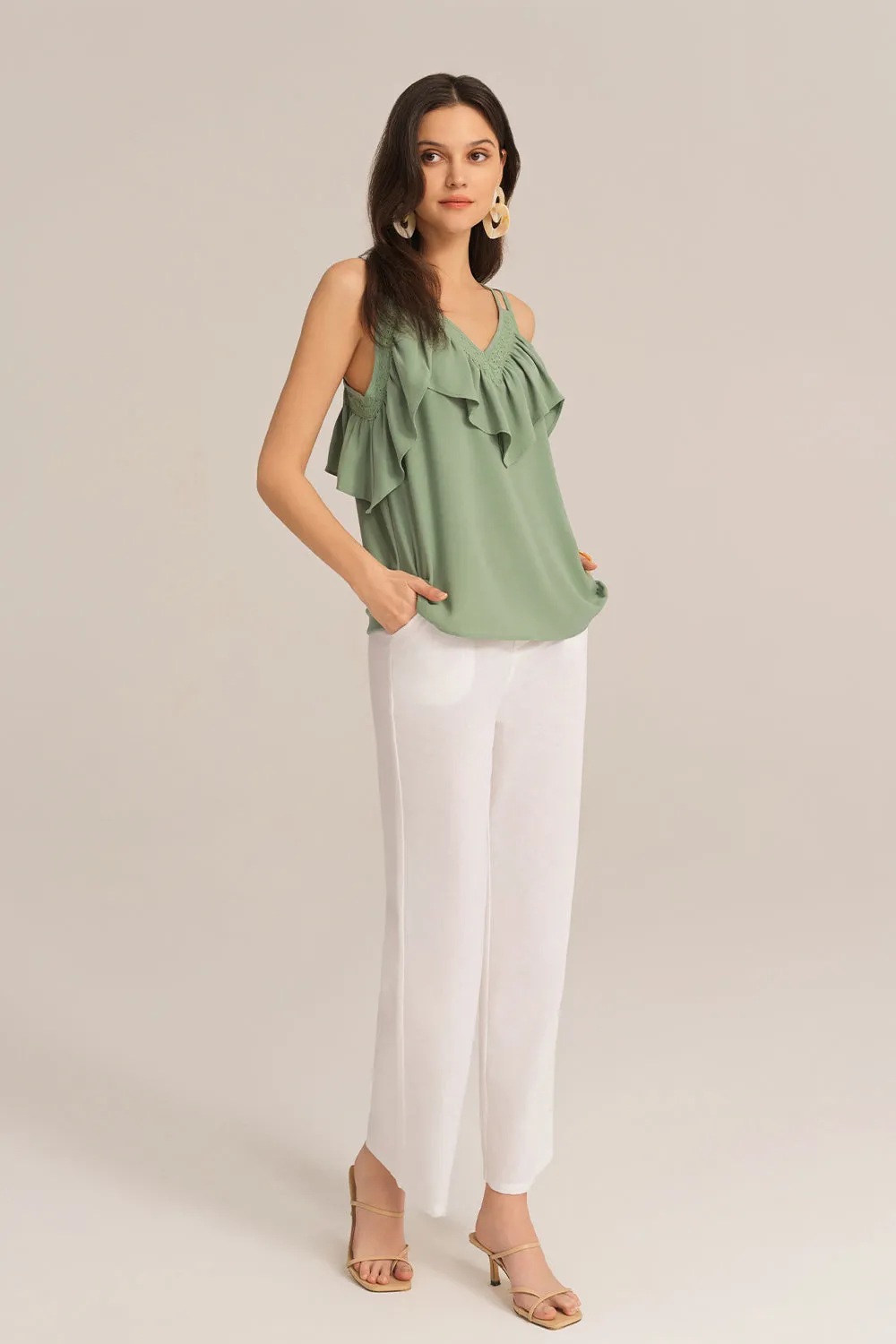 Dual Strap Ruffle Decorated V-Neck Cami-Tops sold by Grace Karin product image thumbnail 3