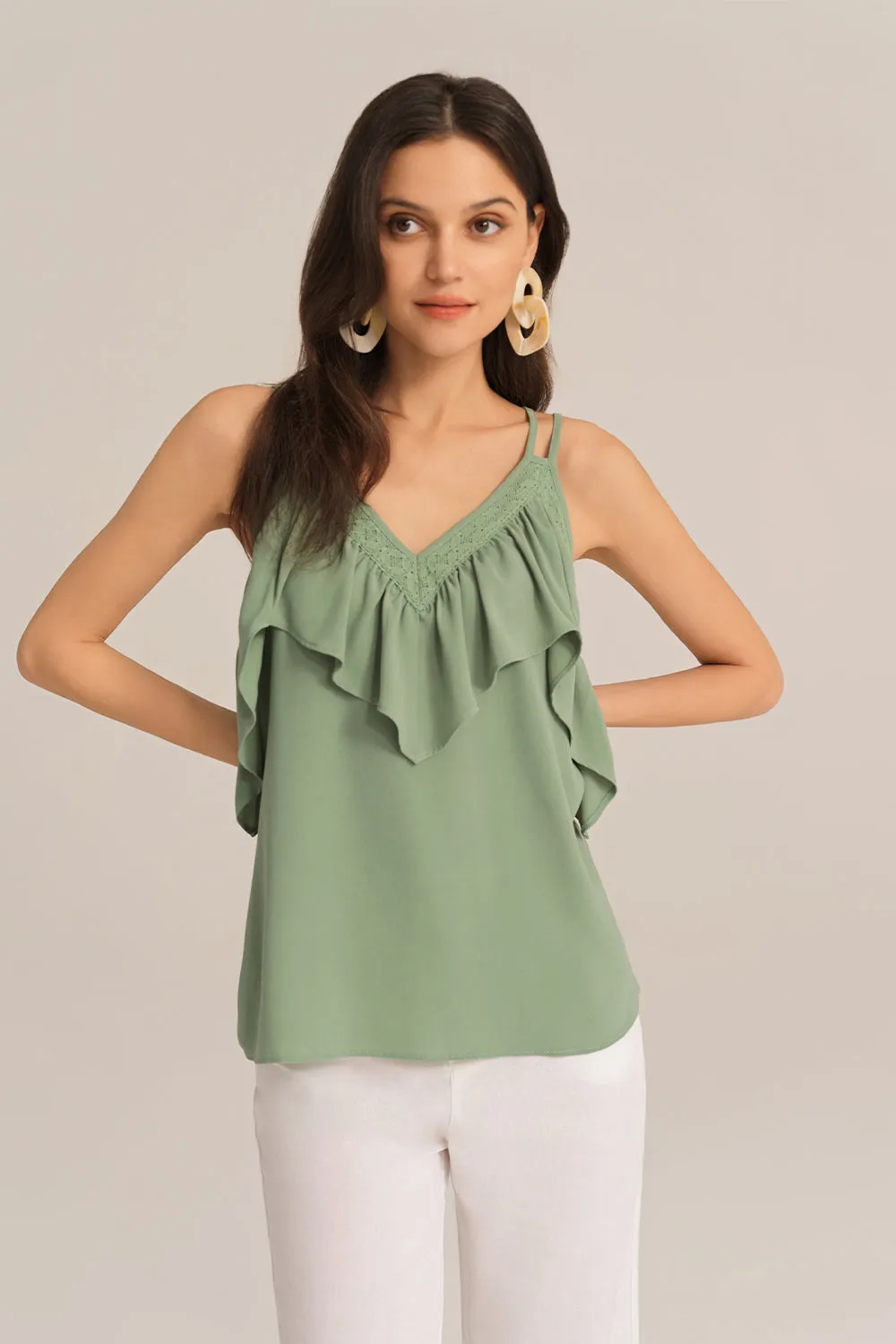 Dual Strap Ruffle Decorated V-Neck Cami-Tops sold by Grace Karin product image thumbnail 2