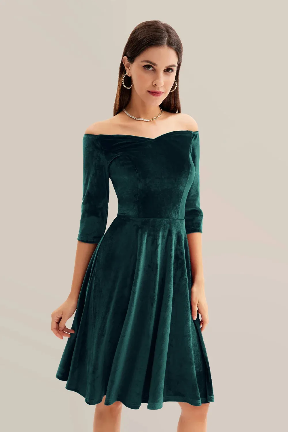 A-Line Off Shoulder Velvet Dress sold by Grace Karin product image thumbnail 3