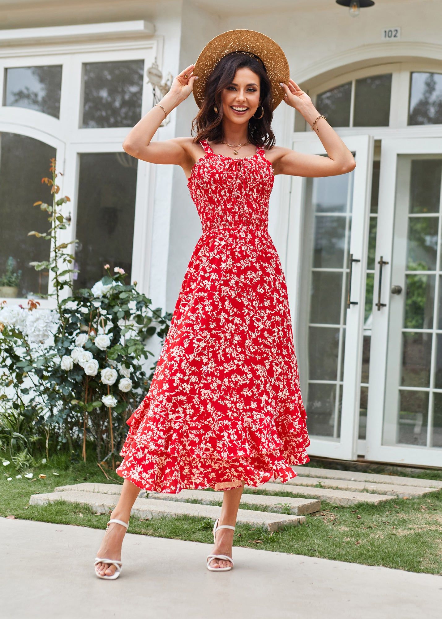 Square Neck Strapped Swing Floral Boho Long Maxi Dress - Red sold by Grace Karin product image thumbnail 3