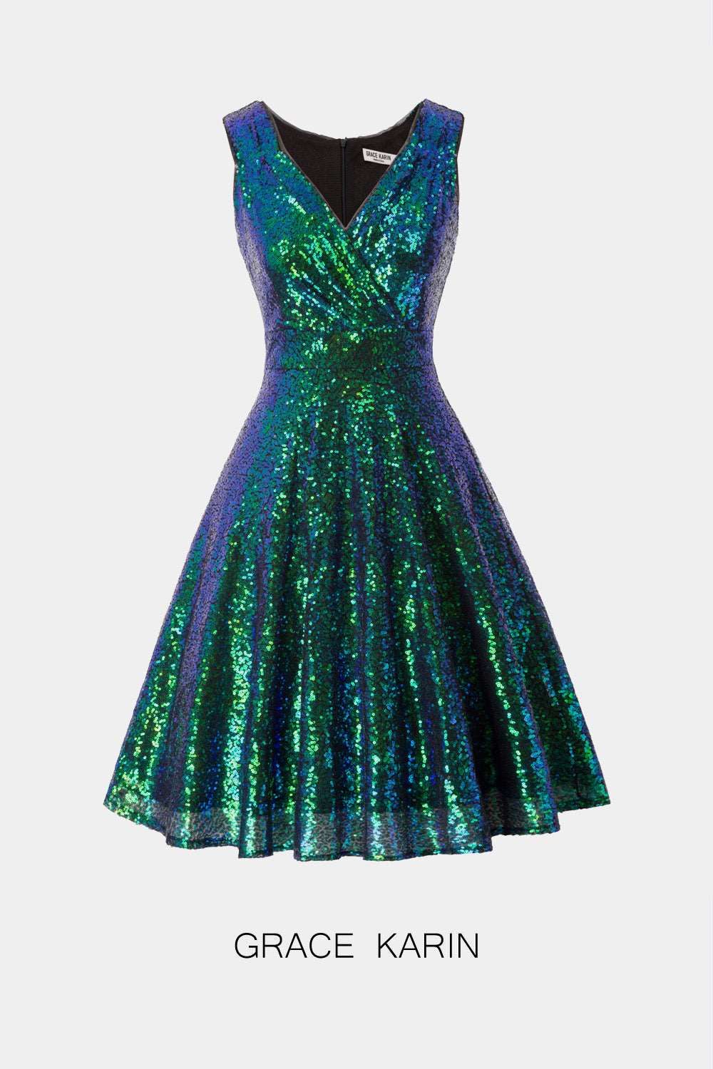 【$19.99 Flash Sale!】GRACE KARIN Women Sequined Sleeveless Flared A-Line Party Dress sold by Grace Karin product image thumbnail 2