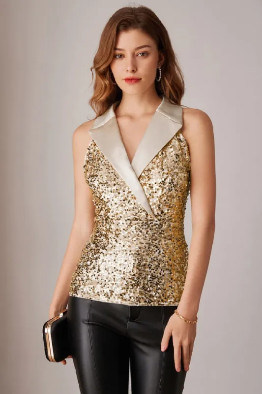 Sequin Glitter V Neck Sleeveless Party Tops sold by Grace Karin