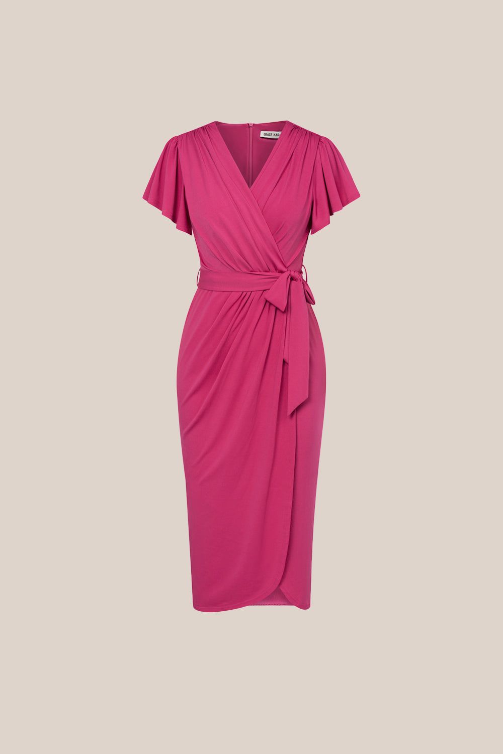 GK Women Ruched Party Dress Short Sleeve V-Neck Wrap Hem Bodycon Midi Dress sold by Grace Karin