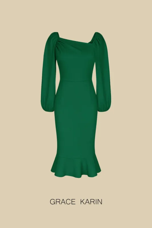 Women Oblique Neck Party Dress Long Sleeve Back Slit Bodycon Dress sold by Grace Karin