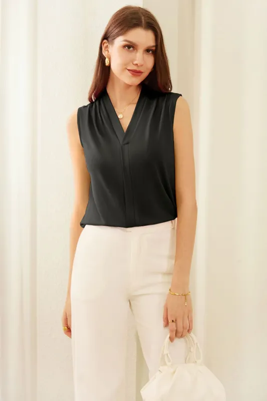 GK Women Front Slit Tops Sleeveless V-Neck Ruched Shoulder Pullover Tops sold by Grace Karin