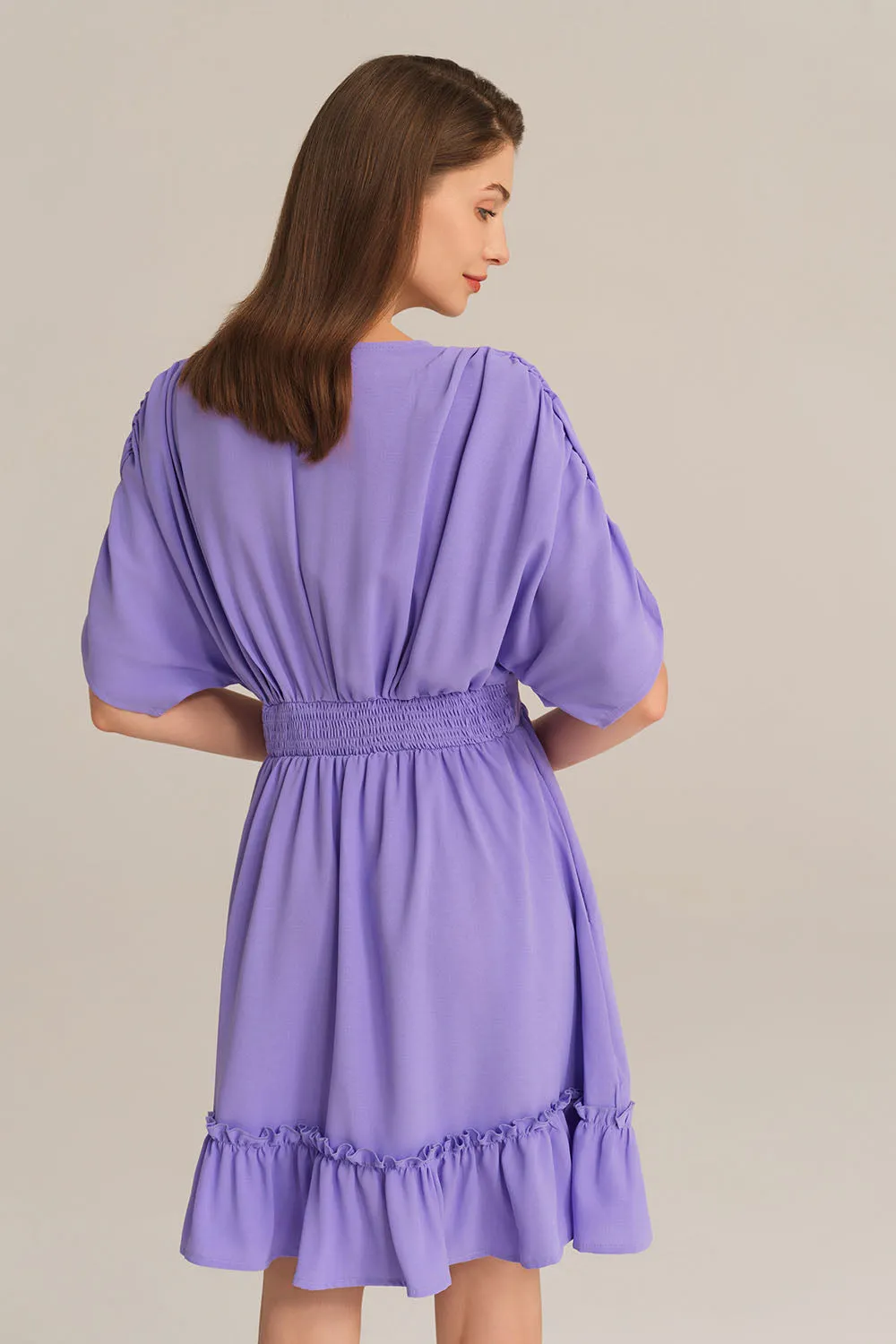 Plunging V-Neck Short Batwing Sleeve Flared A-Line Dress - Purple sold by Grace Karin product image thumbnail 4